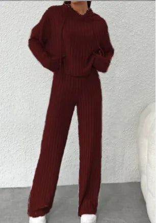 Hooded Ribbed Knit Set