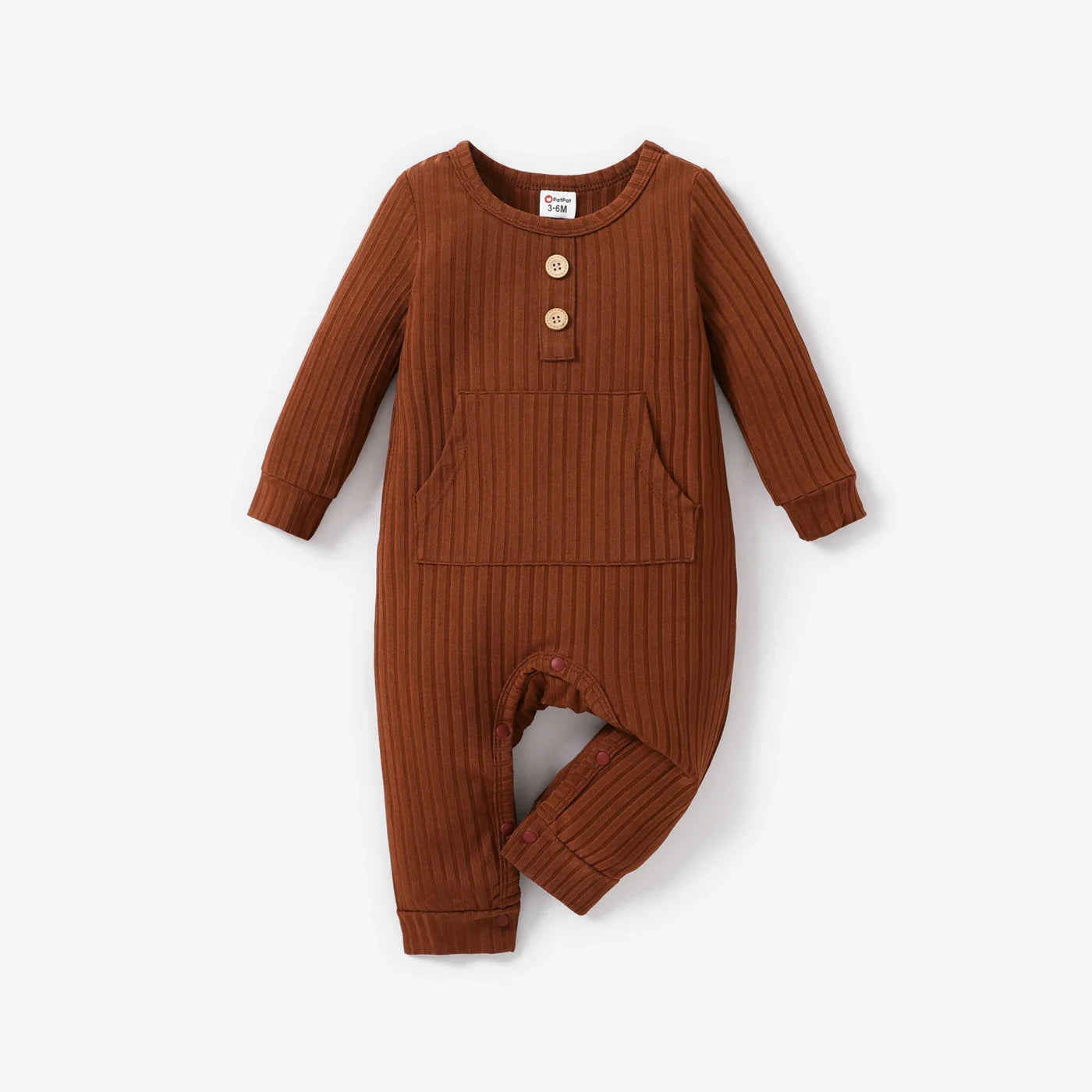 Ribbed Long-sleeve Jumpsuit with Pocket